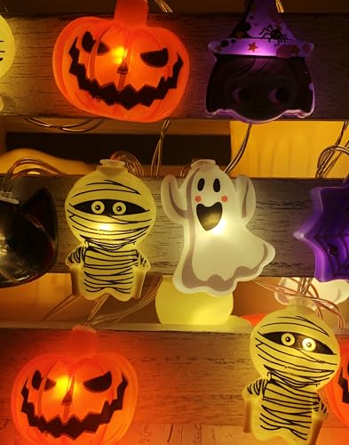 Halloween String Lights with USB Power - 8 Elements Ghosts, Witches, Spiders, Skeletons, Mummies, Pumpkins, Black Cats - Indoor Party Decorations