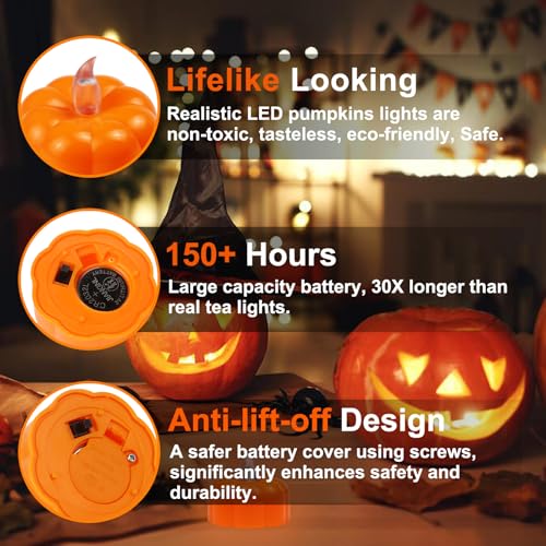 24 Pack Halloween Pumpkin LED Tea Lights Indoor Fall Table Decor