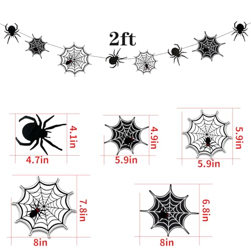Halloween Banner with Spider Garland and Bat Wall Decals - Indoor Party Decorations