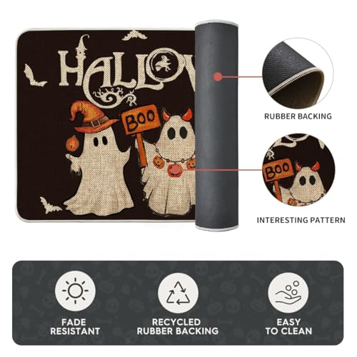 Ghost Bat Halloween Kitchen Mats Set of 2 - Black, 17x29 & 17x59 Inches