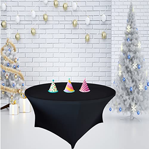 8 Pack 5FT Black Spandex Round Tablecloths - Fitted Stretchable Cover for Wedding & Events