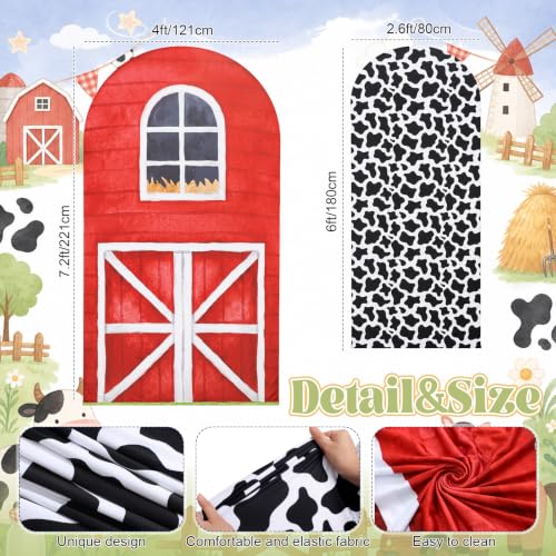 Farm Party Decoration Set with Barn Animal Spandex Arch Backdrop & Cylinder Pedestal Covers - Kids Event Decor