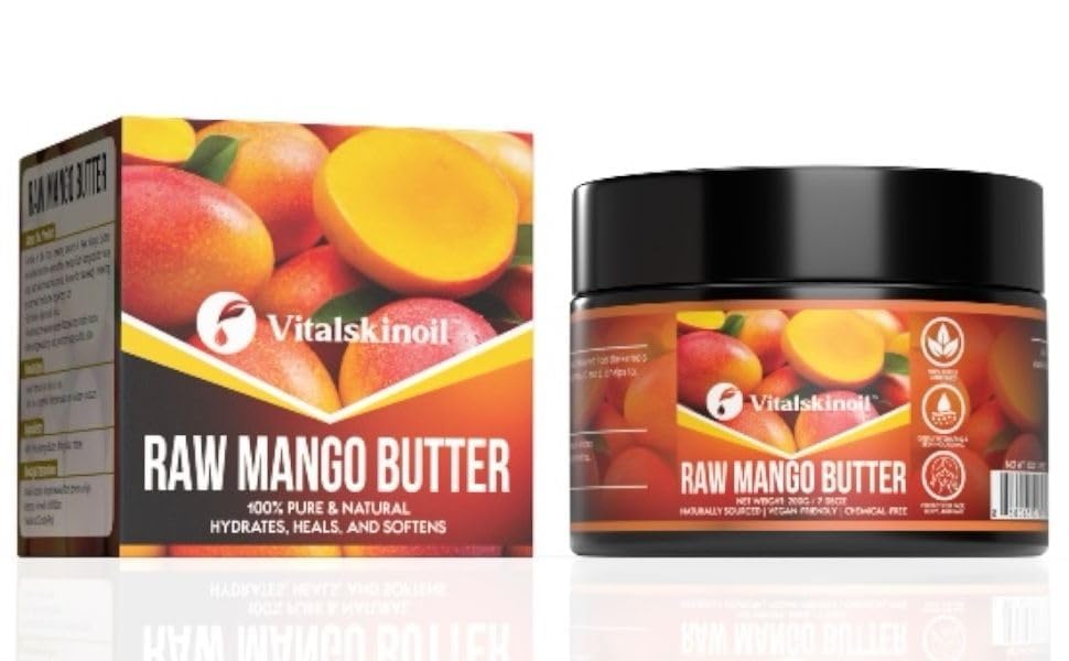 VITALSKINOIL Mango Butter Raw, for skin body and hair moisturizer, 100% Natural unrefined and Organic 7.05 oz