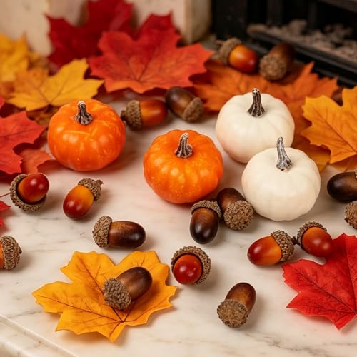Fall Decorations Set with Pumpkins, Acorns & Maple Leaves - Admix-4