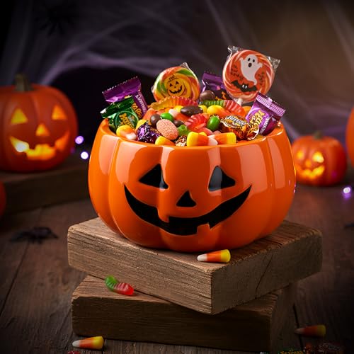Halloween Pumpkin Candy Bowl Trick or Treat Basket - Large Ceramic Pumpkin Design - Variation: Pumpkin
