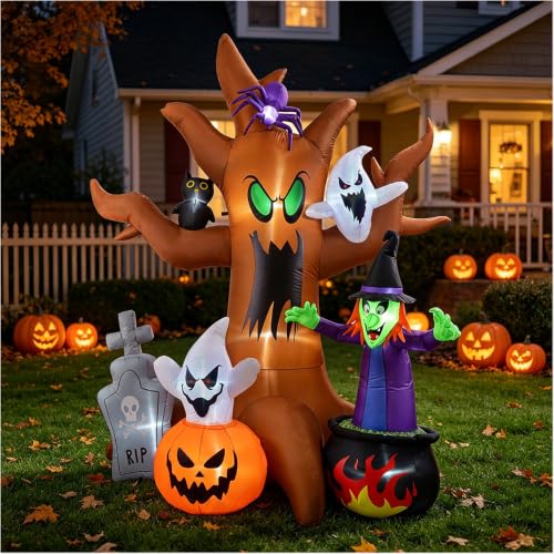 Halloween Inflatable Spooky Tree Decoration - 8 Ft Yard Decor with LED Lights - Variation: Spooky Tree