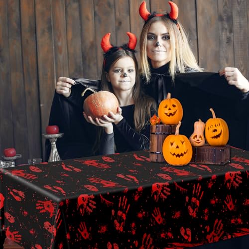 Halloween Bloody Handprint Tablecloth Set - Spooky Waterproof Horror Decor, 2 Pcs