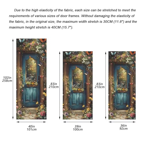 Spring Flower Wood Door Cover - Stretch Fabric Porch Decoration 35x79 in - Spring Flowers Variation