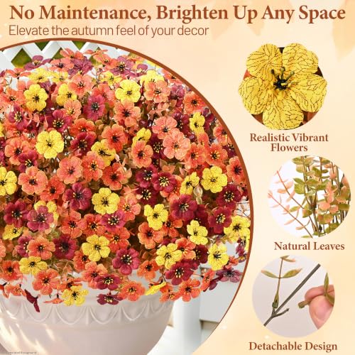 Artificial Mums Flowers Outdoor Fall Decor 24 Bundles - Orange Yellow Brown