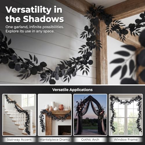 Artificial Eucalyptus Garland with Willow Leaves - 6.5Ft Faux Greenery, Black Variation 1