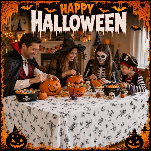 Halloween Spider Tablecloth 84.6 x 108.3 Inch Red Web Design for Party & Decor