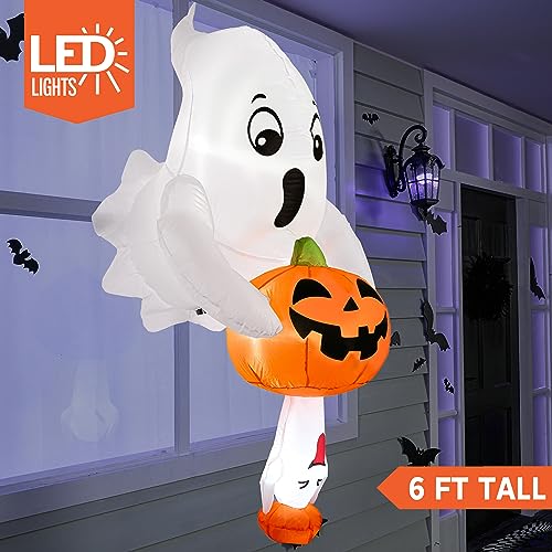 6ft Halloween Inflatable Ghost & Pumpkin with LED Lights Outdoor Yard Decor