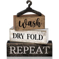 Farmhouse Laundry Room Decor 4-Piece Stacked Wooden Blocks - Rustic Home Accent - Laundry Variation