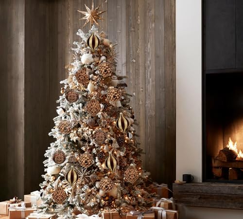 Christmas Ornaments Set - Brown & Gold Shatterproof Tree Balls, 4.7 Inch - Hollyone