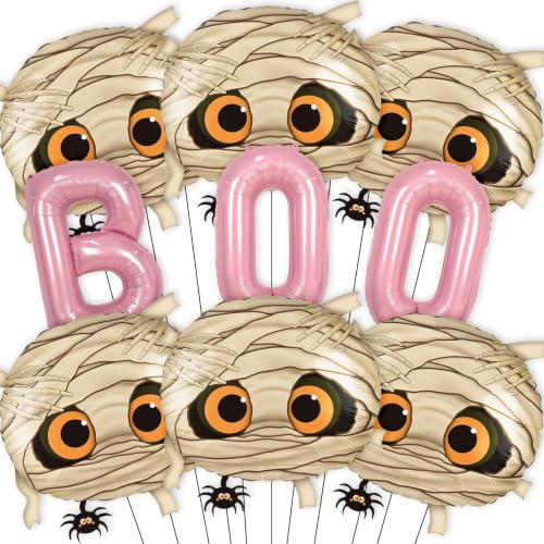 Pink Halloween Balloons Set - 9 Pieces Mummy & Boo Foil Decorations