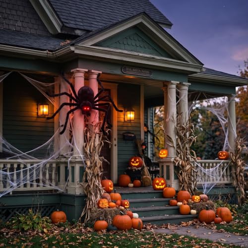 Giant Halloween Spider Decoration with LED Eyes and Sound - 47 Inch