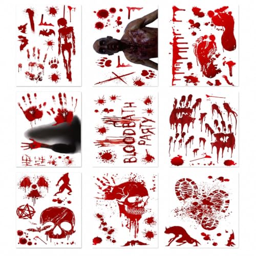Halloween Bloody Handprint Window Clings - 9 Sheets Spooky Party Decor