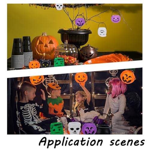 Mini Halloween Candy Holder Set - Pumpkin Ghost Cauldron Buckets in 5 Colors, 12-Pack