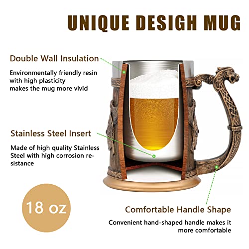 Sparta Viking Mug - 18oz Stainless Steel Norse Drinking Cup with Unique Design - Viking Decor & Gift for Men