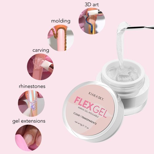 Kiara Sky Flex Gel - Clear Nail Art Gel for Molding, Sculpting and Glam Nail Decorations - 5g