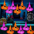 12 Pcs Lighted Halloween Witch Hat Decorations with 8 Modes - Outdoor String Lights