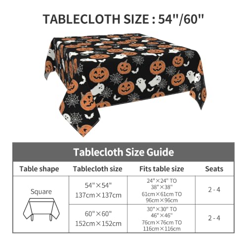 Halloween Autumn Tablecloth 54 Inch Round Ghost Design for Dining & Decor - Black