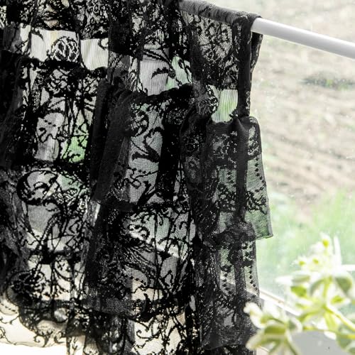 Black Lace Ruffle Valance for Window 52W x 18L - Gothic Decor Pack of 1