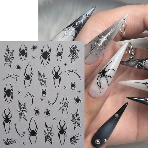 Halloween Nail Art Stickers Diamond Spider Web Decals - Black & White Spider Design - Variation of Spider