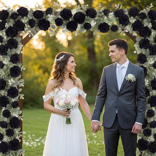 Artificial Rose Garland Set with Eucalyptus - Black Seeded Eucalyptus - 8 Pack 6.56ft Wedding & Party Decor