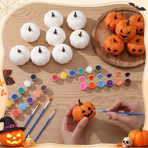Pumpkin Painting Kit with 20 Mini White Pumpkins & Art Supplies for Fall Crafts