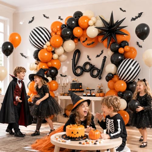 Halloween Balloon Garland Arch Kit - Orange, Black, White Spooky Party Decorations with Variation