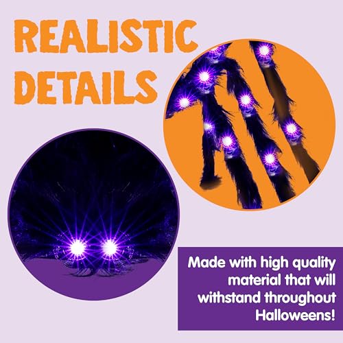 Giant Halloween Spider Lights - 5 Ft Outdoor Decor with Purple LED, Spooky Garden Props Set of 2