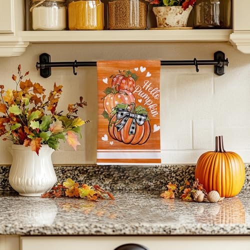 Pumpkin Fall Kitchen Towels Set of 2 - Black Ribbon Autumn Decor