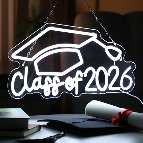 Class of 2026 Neon Sign - Graduation Wall Decor with LED Lights & Cap - USB Powered Acrylic Party Sign