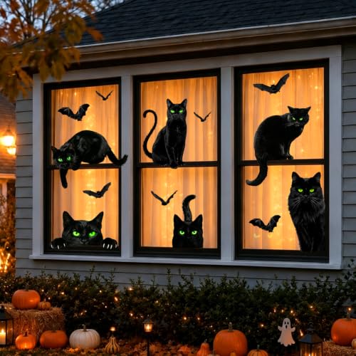 Halloween Window Clings Black Cat Stickers - Spooky Glass Decorations