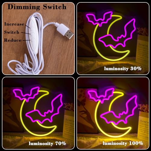 Halloween Neon Sign Moon and Bat LED Light - Halloween Party Decorations - Variation: Moon Bat