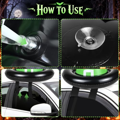 Halloween Witch Hat Car Decorations Kit - Neon Green Inflatable & Magnet Set for Trunk or Treat