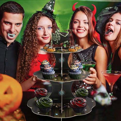 Halloween Pirate Skull Cupcake Stand 3-Tier Dessert Display for Themed Parties