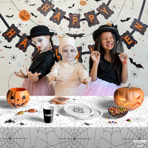 Halloween Spider Web Tablecloth Pack of 3 - 72x54 Inch Black and White Spooky Decor