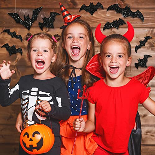 Halloween Hanging Bat Decorations Set - Glittery 3D Wall Decals, 36pcs
