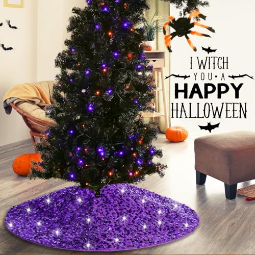 48 Inch Purple Sequin Christmas Tree Skirt - Large Round Holiday Decor