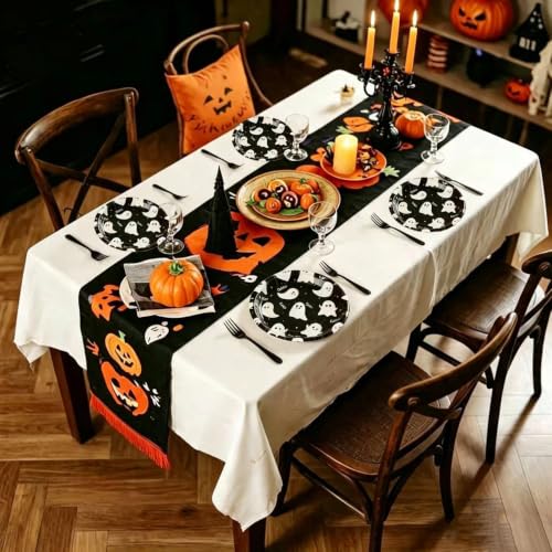 Halloween Paper Tableware Set with Ghost Design, 100 Pcs - Serves 25 - Halloween