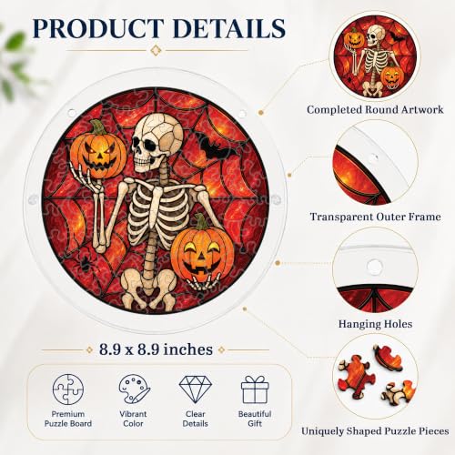 Halloween Skeleton Puzzle Suncatcher - 8.9 Inch Acrylic Decoration - Variation of Skeleton / 8.9 in