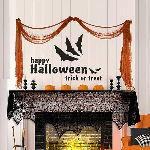 Halloween Creepy Cloth Decoration Set with Spider Web and 3D Bats - Indoor Outdoor Horror Scene Decor