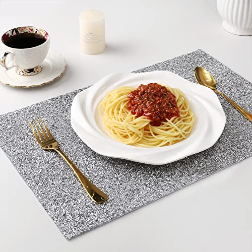 Silver Rhinestone Placemats Set of 4 - 12x18 Inches, Elegant Table Decor