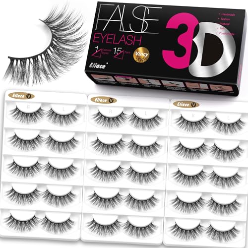 False Eyelashes 15 Pairs Natural Look Wispy Cat Eye 13MM Vegan Lashes