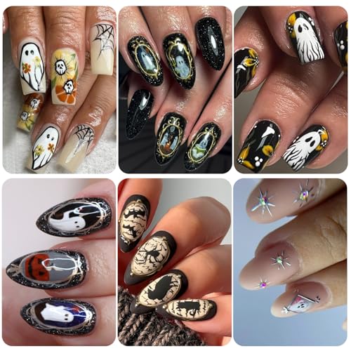 Halloween Ghost Nail Art Stickers Decals - 12 Sheets Spooky & Cute Designs for Manicure DIY