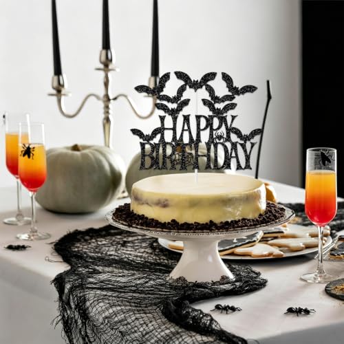 Halloween Birthday Cake Topper Black Glitter Spooky Haunted House Decoration