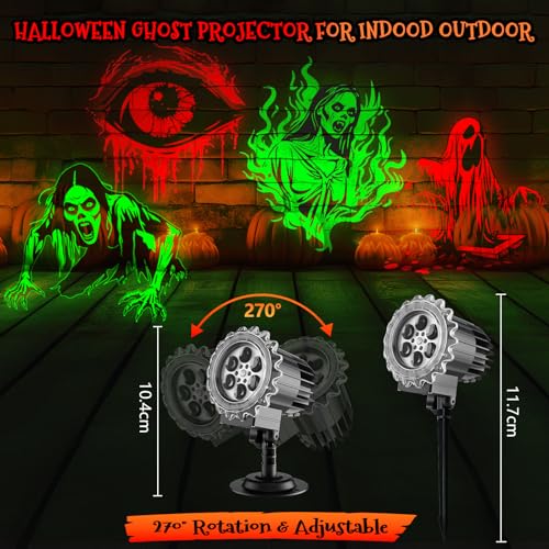 Outdoor Halloween Projector Lights with Rotating Skull & Ghost Patterns - Waterproof LED Decor