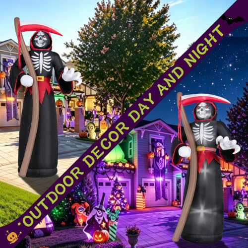 8FT Halloween Inflatable Grim Reaper Decoration - Black Reaper Yard Decor